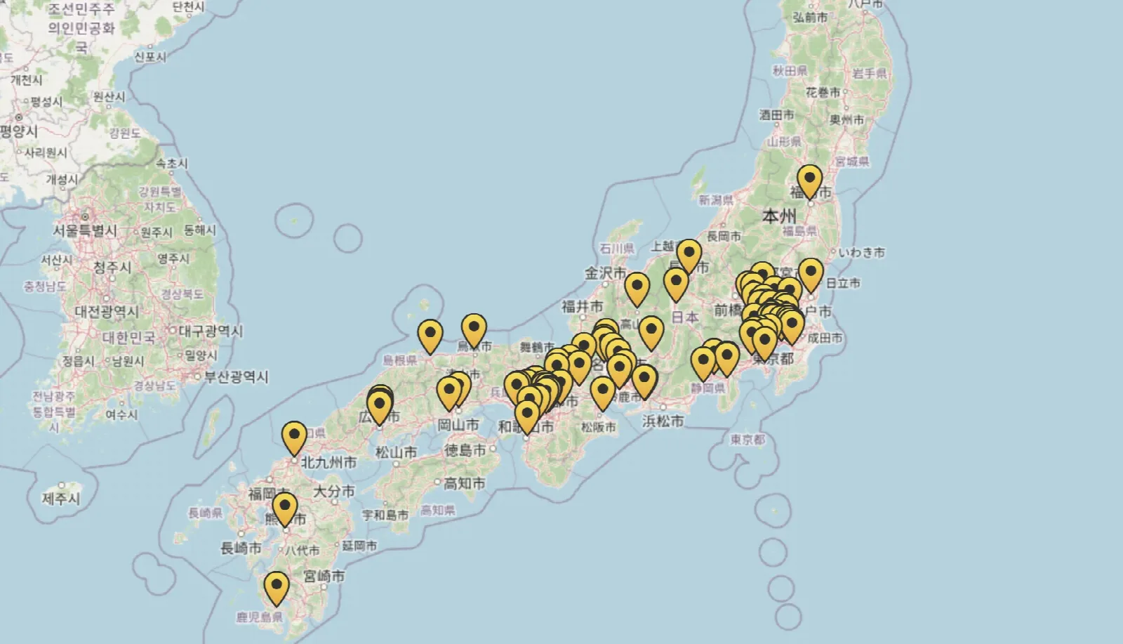 Mapa das localizações da MyCaseLabo, Japão