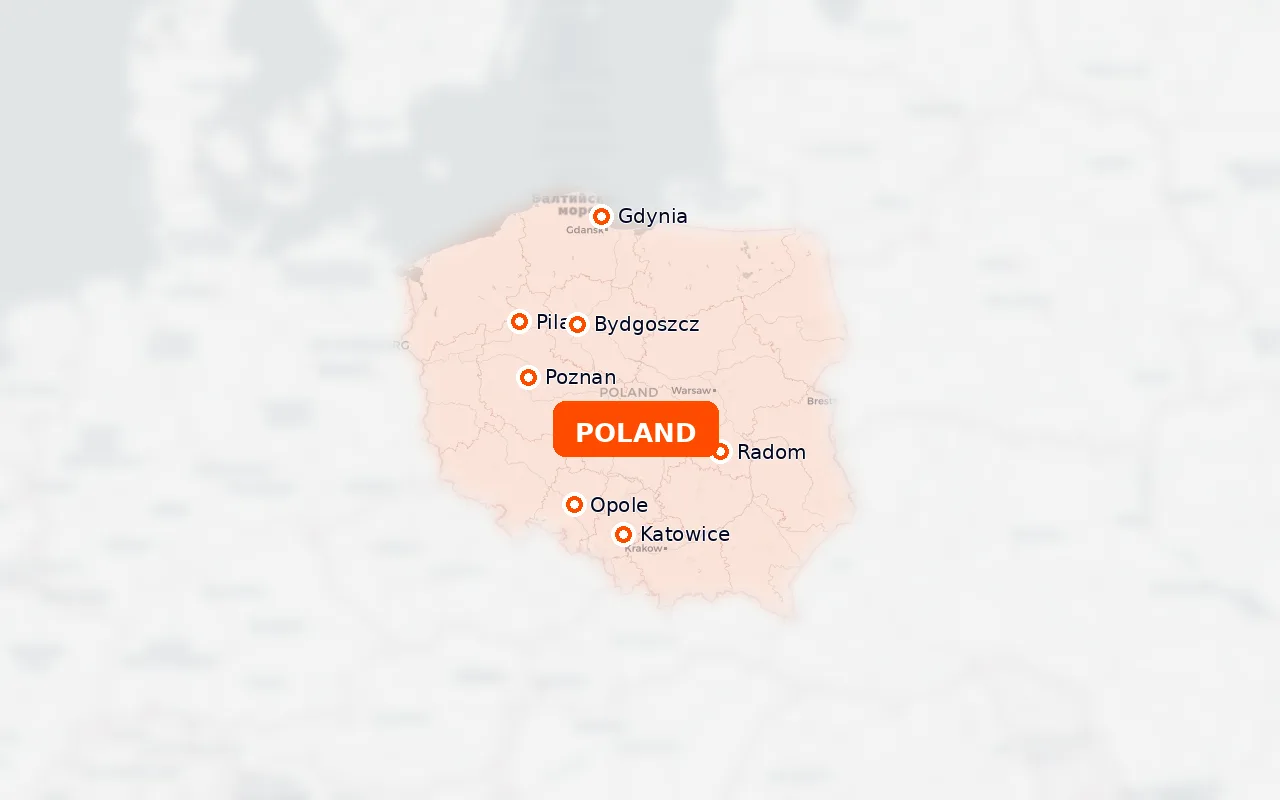Mapa das localizações da CaseAutomaty, Polônia