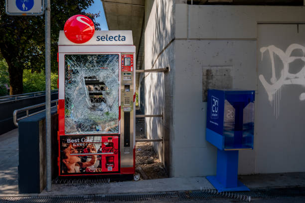 Damaged Selecta vending machine.