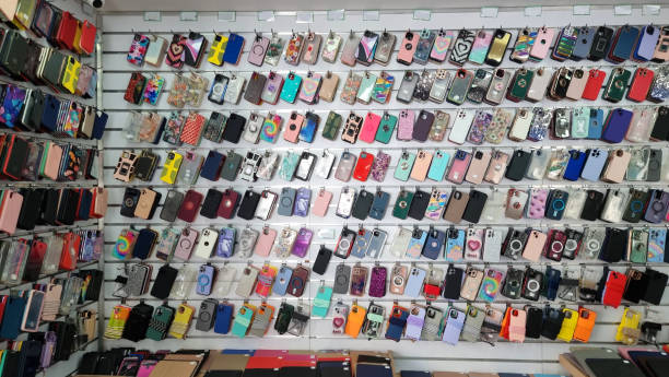 Mobile phone cases in a shop