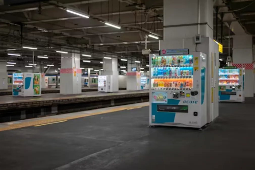 una máquina expendedora en una estación de tren